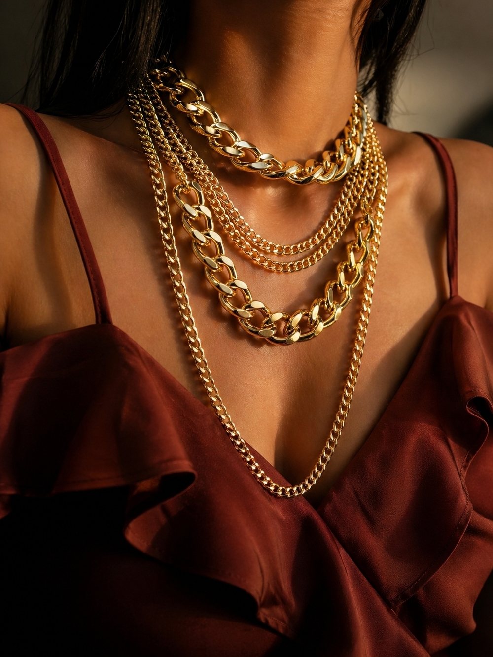Layered Gold Chain Necklace Set - Women Jewelry